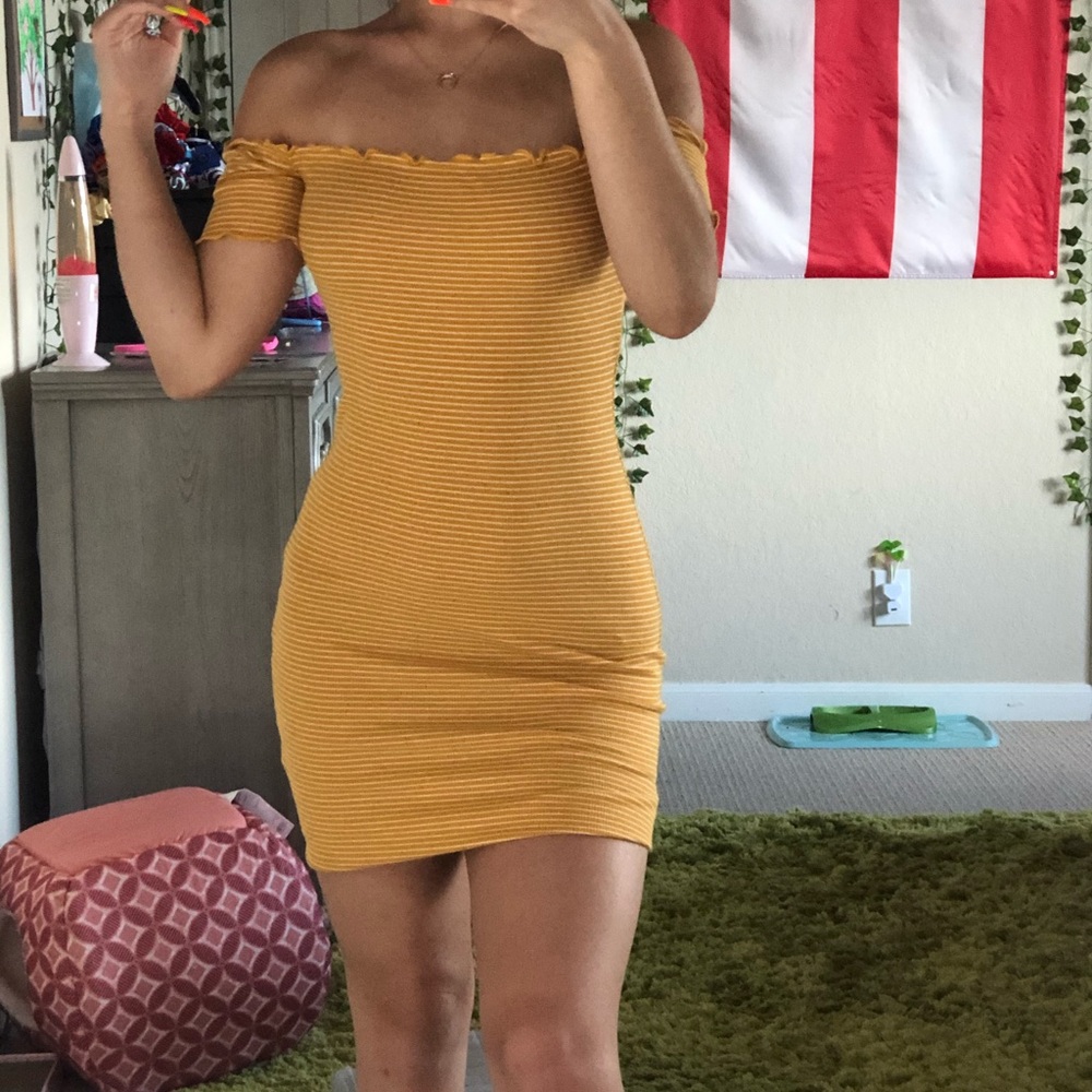 Yellow and white striped dress